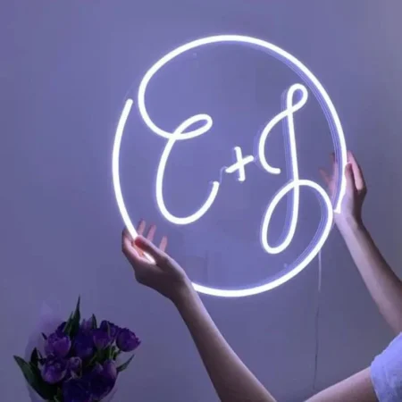 Wedding Round Neon Sign with Initials